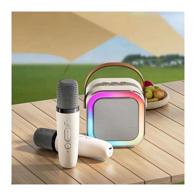 Haut-parleur Bluetooth karaoké avec microphone pour enfants, prend en charge plusieurs modes d'entrée, 2 haut-parleurs, 5W, lumière RVB
 Fiche Technique et Prix au Maroc