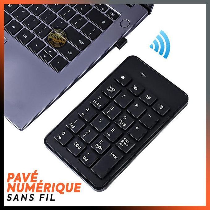 Mini Clavier Numérique Sans Fil Multi-Fonction 2.4 GHz avec 23 Touches – Pavé Numérique Portable Compatible Windows, Mac, Android et iPad
 Fiche Technique et Prix au Maroc