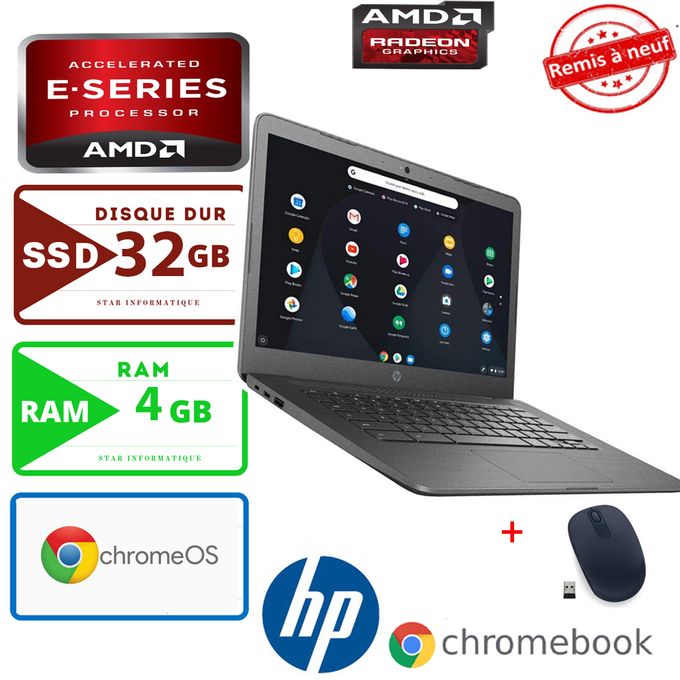 Hp PC Chromebook 14-db0023dx - 14" HD - AMD A4-9120C - 4GB-32GB eMMC-REMIS A NEUF
 Fiche Technique et Prix au Maroc
