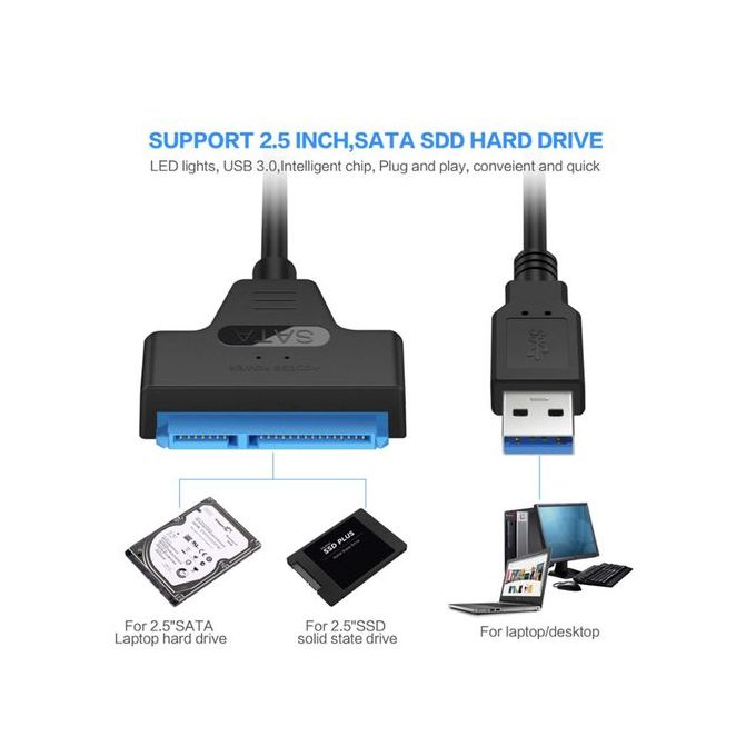 USB Cable Adaptateur 3.0 SATA 3
 Fiche Technique et Prix au Maroc