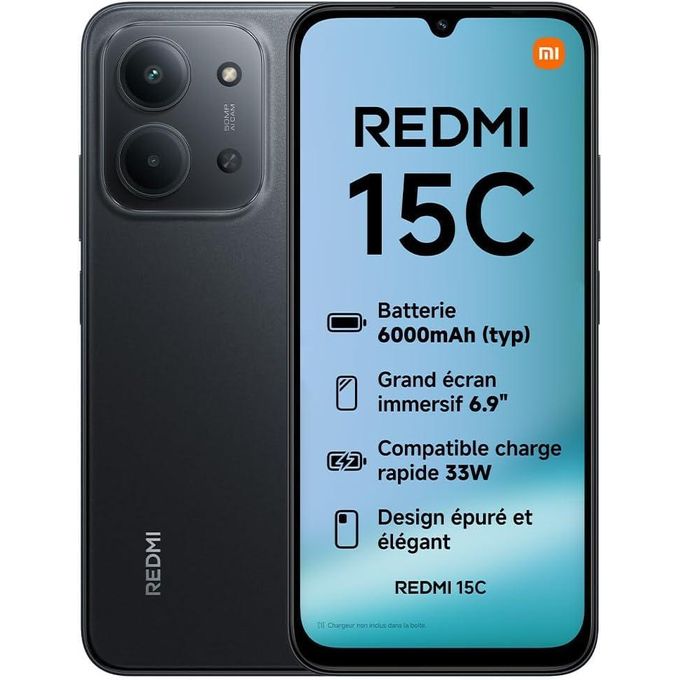 XIAOMI Redmi 15C – 6.9" – NFC - 256 Go – 8 Go RAM (jusqu’à 16 Go) – Helio G81 Ultra – 6000mAh-33W – 50MP – Black
 Fiche Technique et Prix au Maroc