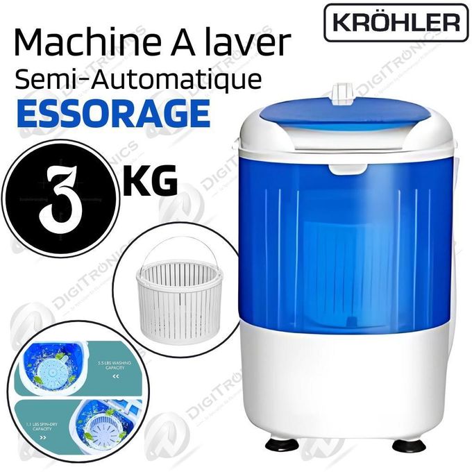 Kr”hler Machine a Laver 3 Kg Semi-Automatique + Essorage, KPB-3.0-SE
 Fiche Technique et Prix au Maroc