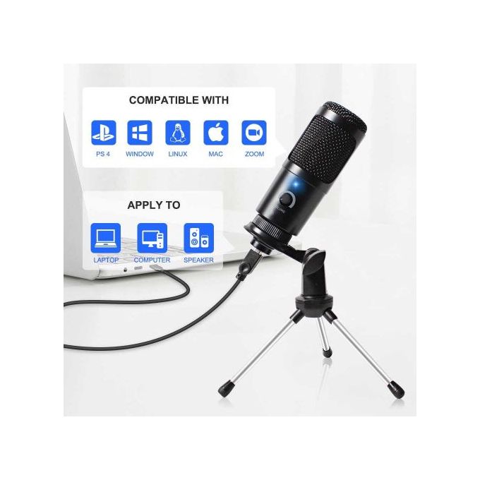 Microphone à condensateur USB professionnel, enregistrement, Studio, pour PC, ordinateur portable
 Fiche Technique et Prix au Maroc