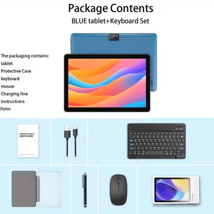 combo tablette+calvier+souris+stylet+etui protection bleu 3 GO+ de RAM 64GO de ROM
 Fiche Technique et Prix au Maroc