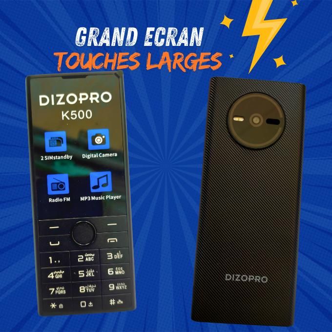 Mobile DIZOPRO K500 Téléphone portable avec grand écran et grandes touches pour une facilité d'utilisation
 Fiche Technique et Prix au Maroc