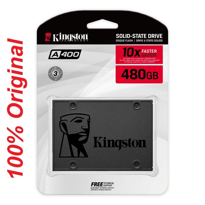 Kingston A400 480GB Original SSD Interne 2.5" SATA  3.0 Gb/s Rev 3.0-10 fois plus rapide qu'un disque dur
 Fiche Technique et Prix au Maroc