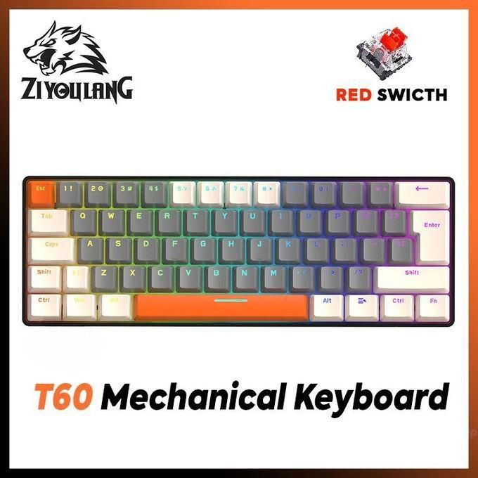 ZIYOU LANG Mini Clavier Gaming Mécanique T60 lumineuse RGB – Format 60 % – 62 Touches – Red Switch anti-ghosting
 Fiche Technique et Prix au Maroc