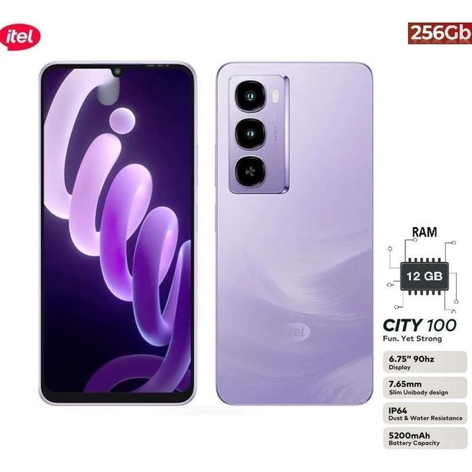 Itel Smartphone City100  4.5G 6.75" IPS LCD 256GB de stockage Ram 12Go (extensible de 4Go + 8Go) 5200Mah 13mpx-Pure titanium
 Fiche Technique et Prix au Maroc