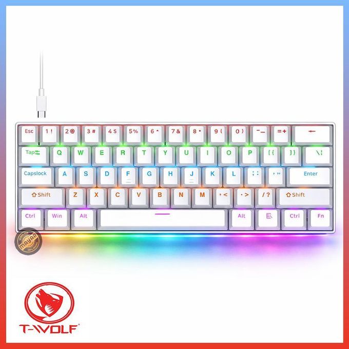 Twolf Clavier Mécanique Compact T-WOLF T60 Noir RGB 61 Touches – Hot-Swap, Rétroéclairage LED Multicolore, Connexion Filaire Type-C, Design Ergonomique Gaming
 Fiche Technique et Prix au Maroc