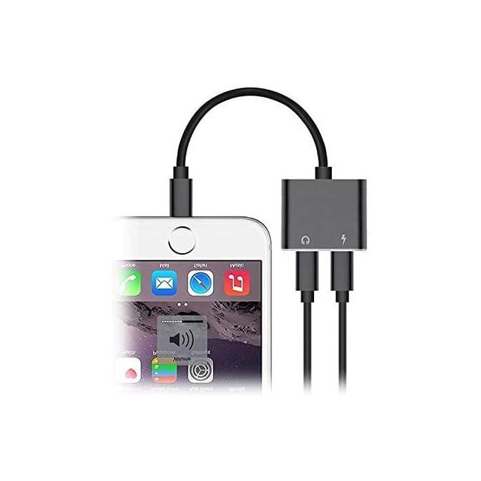 Adaptateur de casque iPhone 2 en 1 Lightning vers prise audio 3,5 mm et adaptateur de chargeur
 Fiche Technique et Prix au Maroc