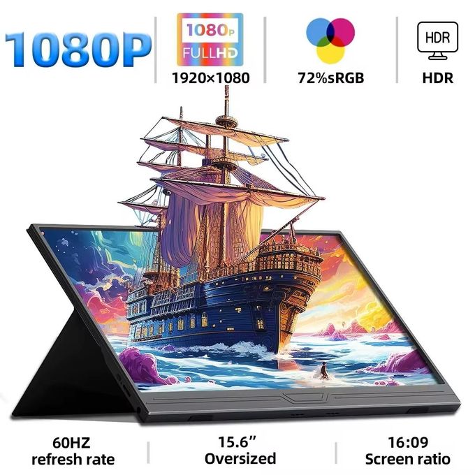 Écran portable 15.6 pouces Full HD 1080p - Moniteur IPS, compatible PC, téléphone, PS4/PS5, Xbox, Switch, avec technologie FreeSync, HDR et feux bleus réduits- Moniteur portable.
 Fiche Technique et Prix au Maroc