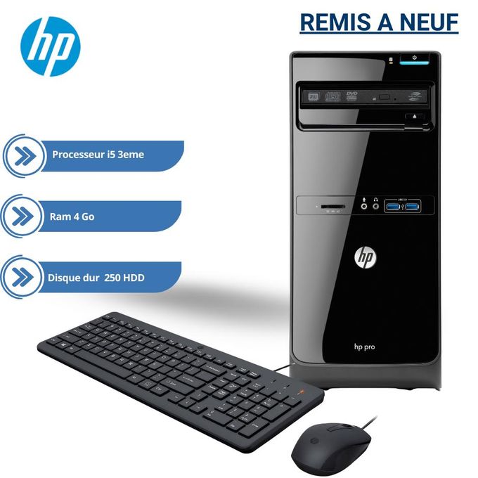 Hp  Pro 3500 Intel® i5 Ram 4 Go DDR3-SDRAM 250Go HDD Windows 8 Pro Micro Tower PC Noir
 Fiche Technique et Prix au Maroc