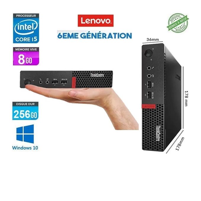 Lenovo Thinkcentre mini pc-M700 i5 6eme génération 8go RAM- 256Go SSD - Remis a neuf
 Fiche Technique et Prix au Maroc