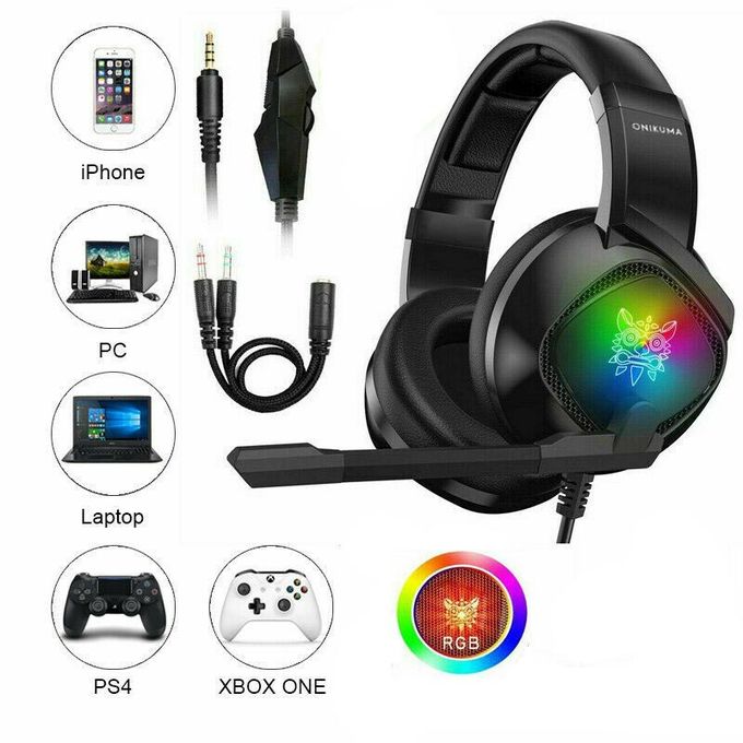 Onikuma Casque Headset Gamer Gaming PRO, RGB, USB Jack+cable répartiteur micro et audio - Pour  PS4/PC/Xbox/iPad/PSP
 Fiche Technique et Prix au Maroc