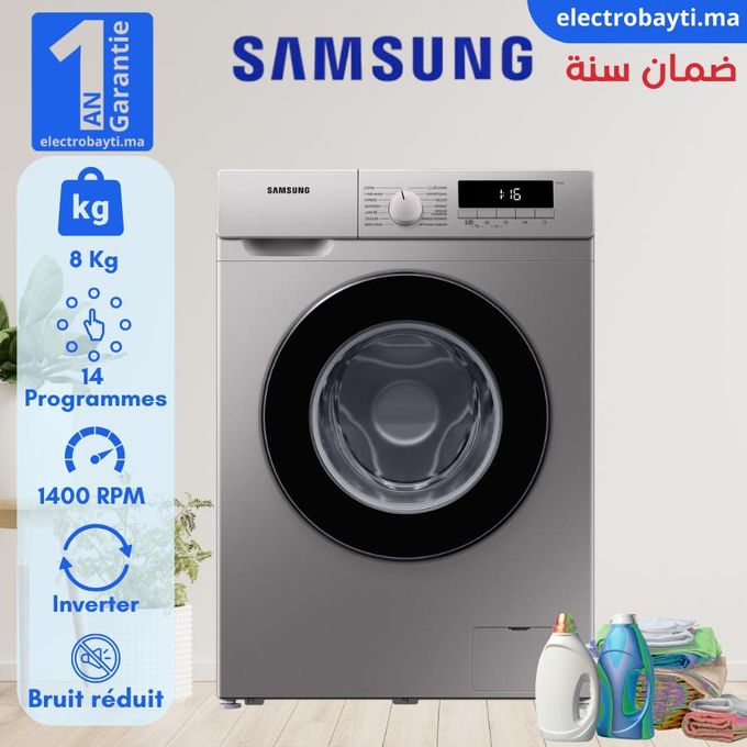 Samsung Machine à laver automatique 8Kg - 14 Programmes - 1400 T/min - WW80T3040BS - Technologie Digital Inverter, Fonction Drum Clean + Garantie 10 ans
 Fiche Technique et Prix au Maroc